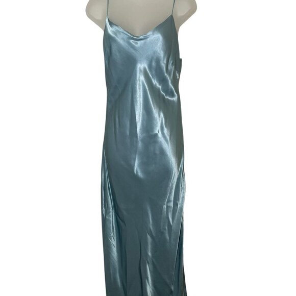 LA Made Winner Silky Chemise Dress Citadel Blue Slip Midi Small - Picture 4 of 7
